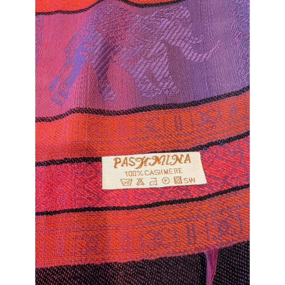 Pashmina 100% Cashmere Rainbow Elephant Print Scarf Shawl Wrap Fringe